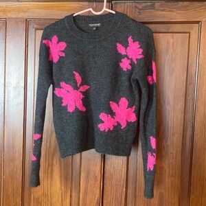 Banana Republic Dark Gray Sweater with Pink Floral Accents Italian Yarn Size XS